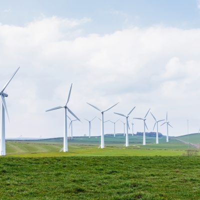 Renewable Energies at Royd Moor Wind Farm, Trans Pennine Trail, West Yorkshire with large wind turbines